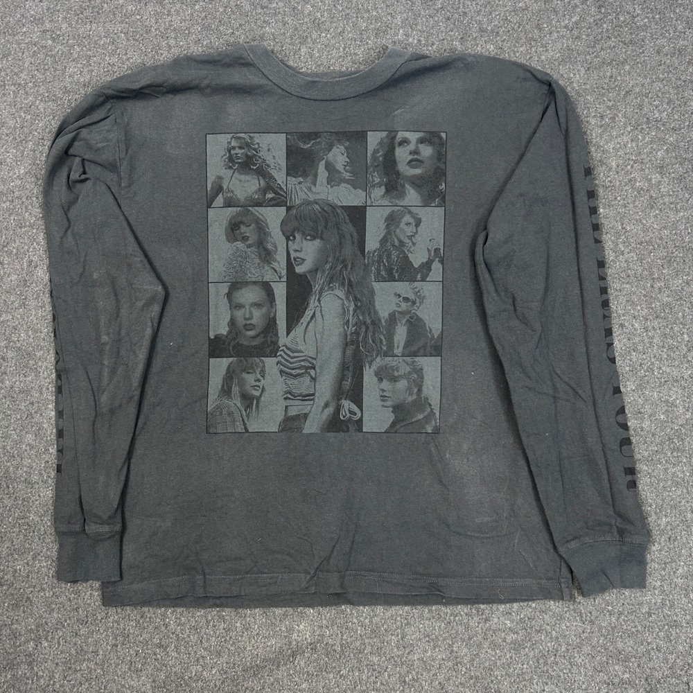 Taylor Swift The Eras Tour Collage Long Sleeve Shirt Charcoal Gray M Official